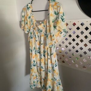 Cest Femme Floral Babydoll Dress with Yellow and Green Pattern